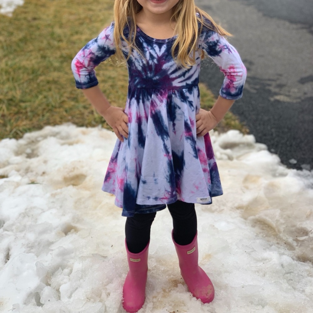 Worthy Threads Girls Hand Tie-Dye Fit and Flare Twirly Dress Pink Blue Size 7